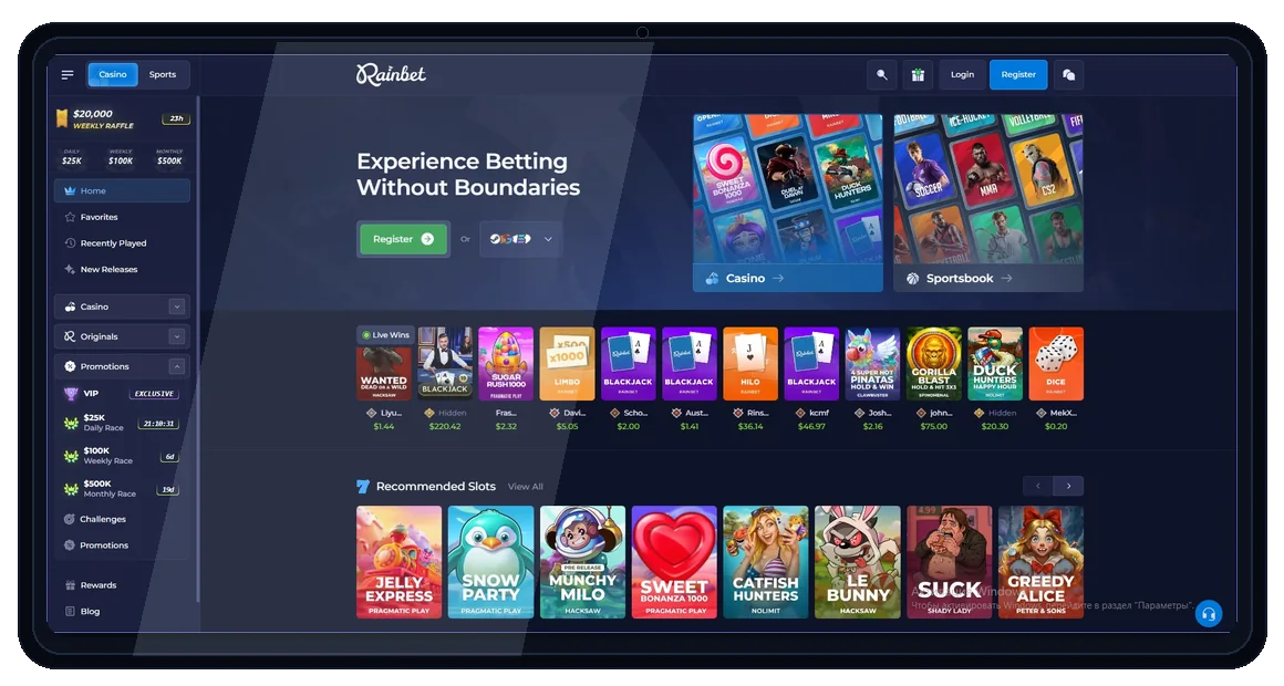 Rainbet desktop website screenshot