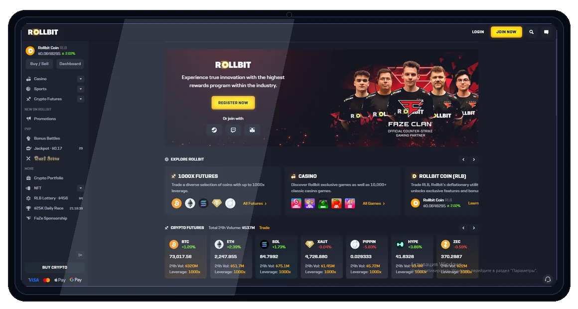 Rollbit desktop website screenshot