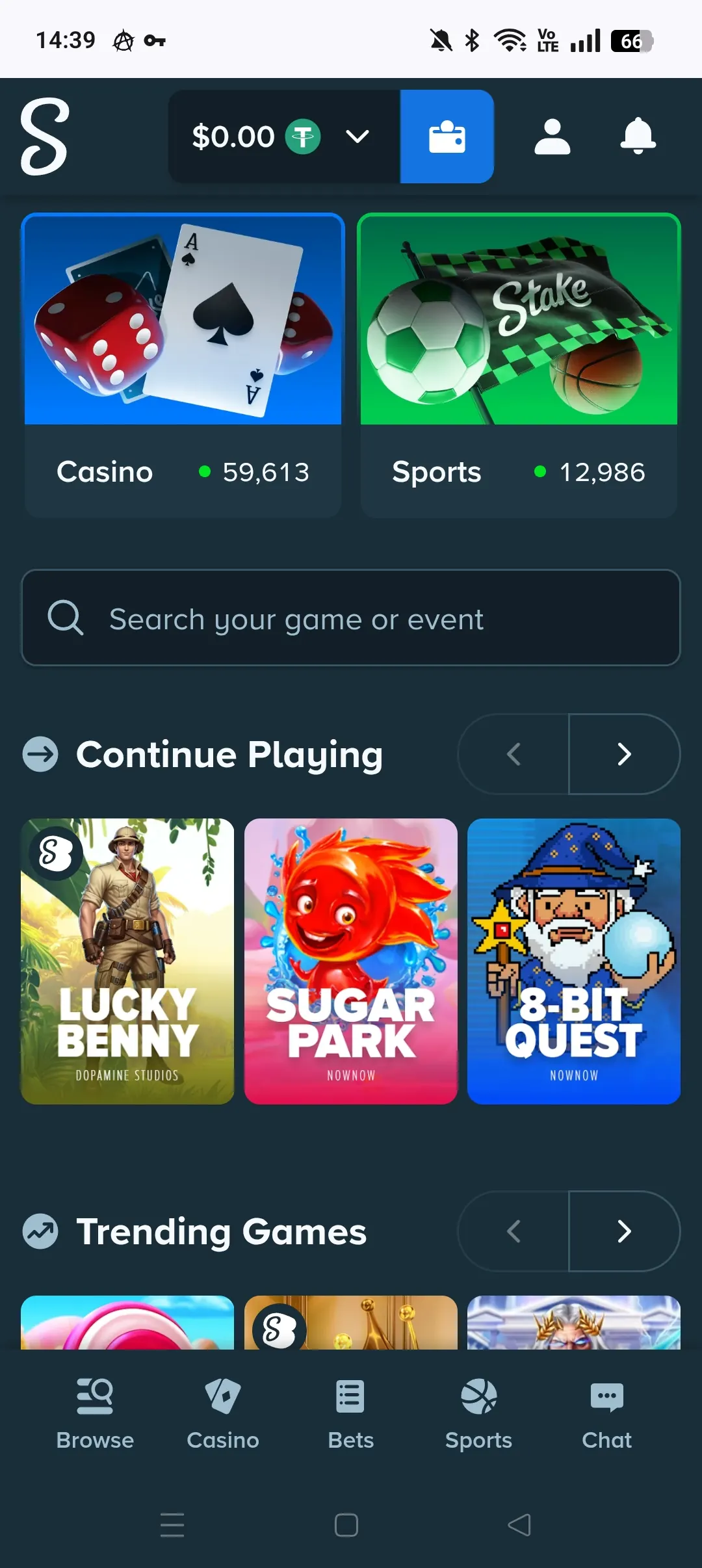 Stake mobile home screenshot